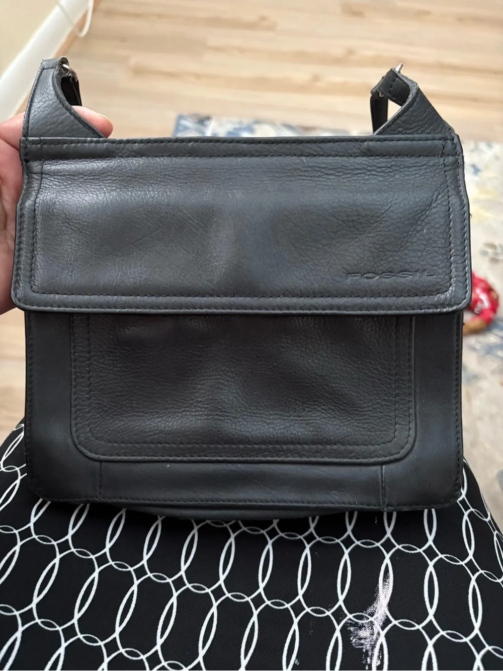Vintage fossil Black Leather double sided crossbody or Shoulder Bag